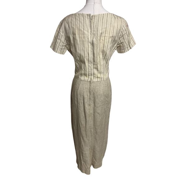 Vintage Dan Keller Tan Wiggle Dress Short Sleeve Stripes Union Label Mod 50s 60s - Picture 2 of 9